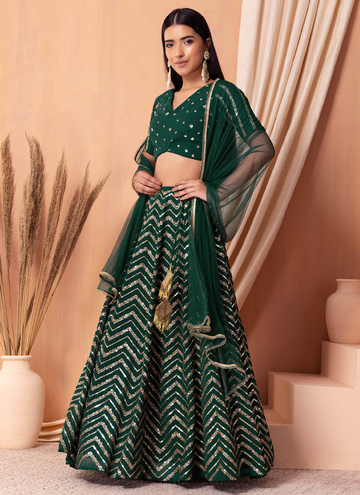 Sequence Work Georgette Green Lehenga Choli For Mehendi Function